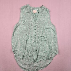Anthropologie Maeve Petunia Blouse Women’s Small Green Pintucked Sleeveless Top